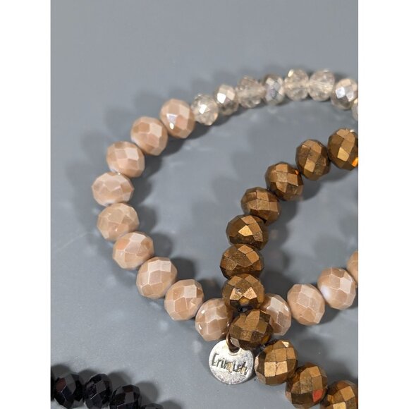 Erimish Set of 4 Glass Stretch Bracelets Black BRown Bronze7" - Picture 6 of 7